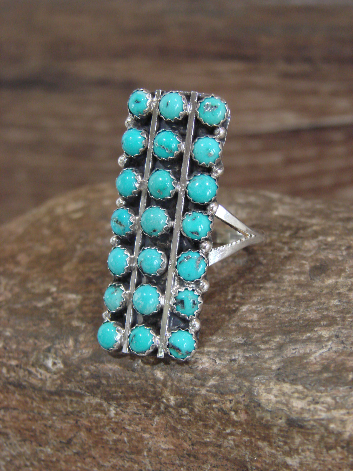 Native American Sterling Silver & Turquoise Cluster Ring Size 8 - Begay