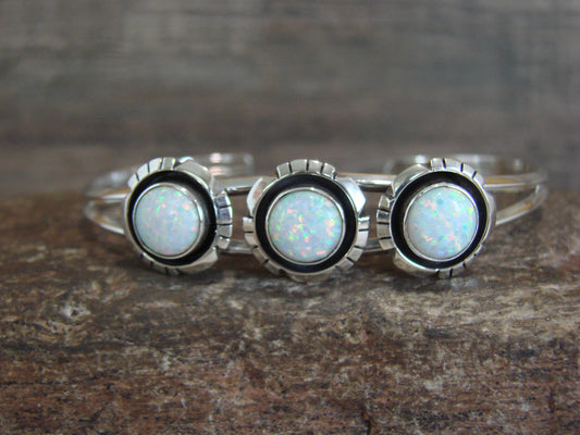 Native American Sterling Silver 3 Stone White Opal Bracelet by Amos Begay