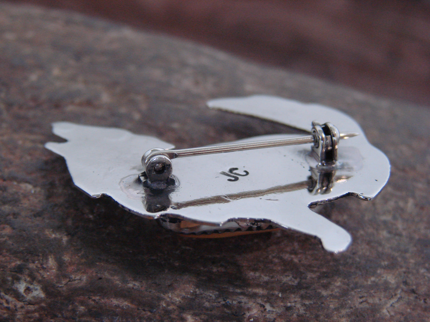 Native American Nickel Silver & Spiny Oyster Coyote Pin - Cleveland