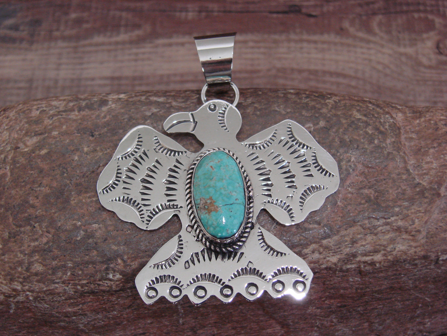 Native American Nickel Silver & Turquoise Thunderbird Pendant - Cleveland