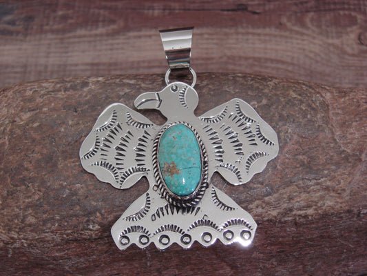 Native American Nickel Silver & Turquoise Thunderbird Pendant - Cleveland