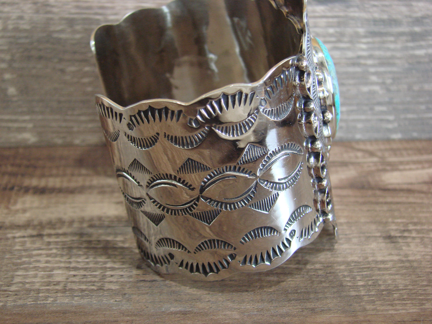 Native American Nickel Silver & Turquoise Bracelet by Cleveland