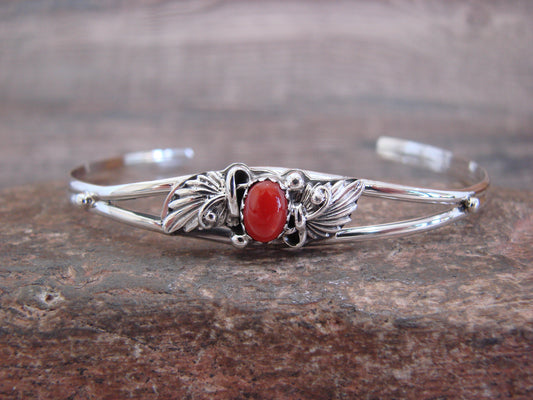 Native American Sterling Silver Coral Feather Bracelet by Largo
