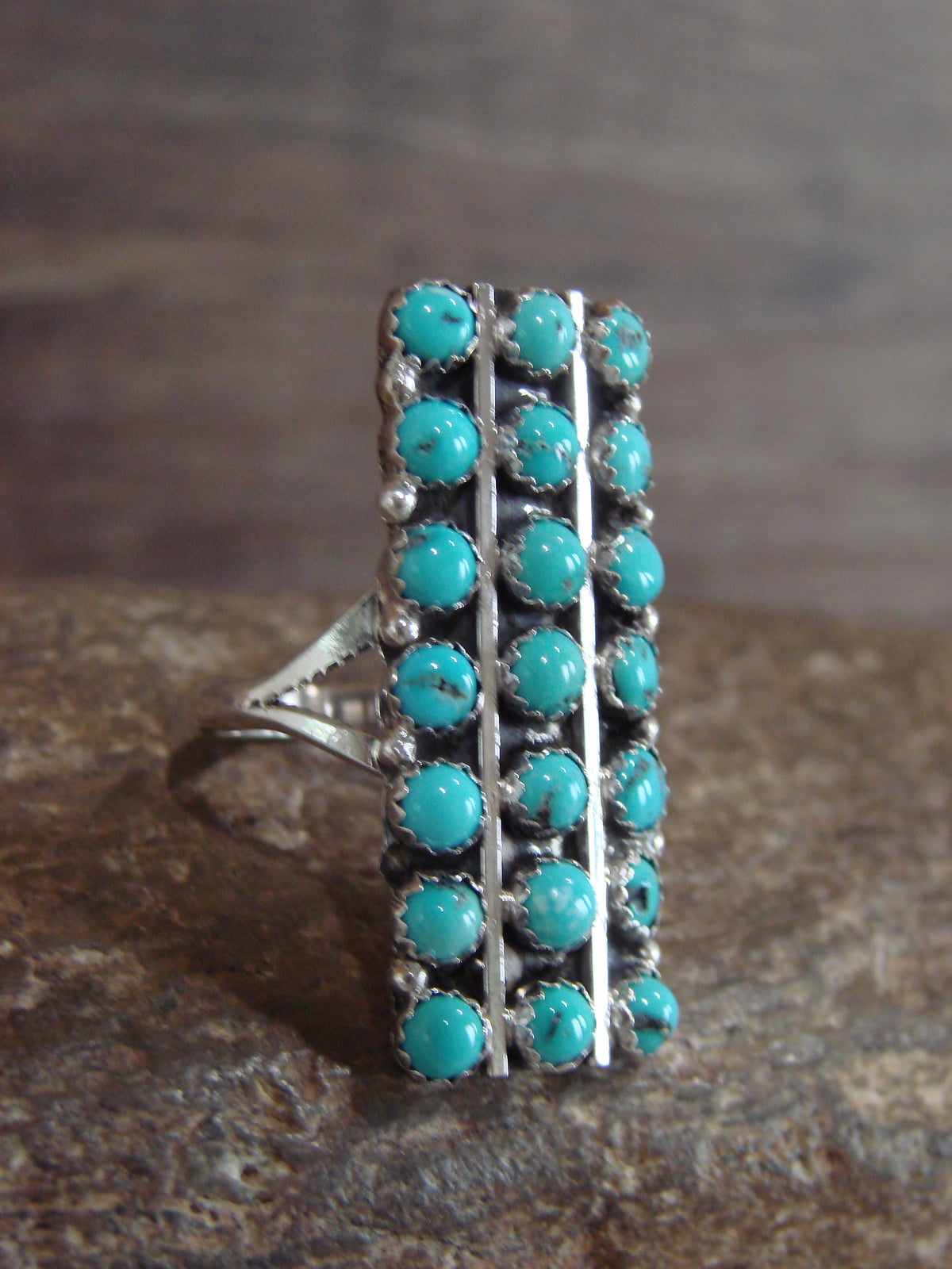 Native American Sterling Silver & Turquoise Cluster Ring Size 8 - Begay
