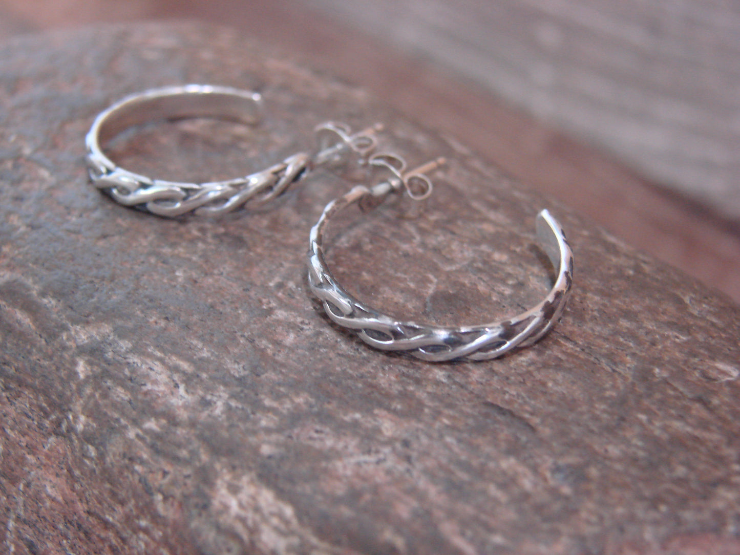 Native American Sterling Silver 3/4" Hoop Earrings by Tahe