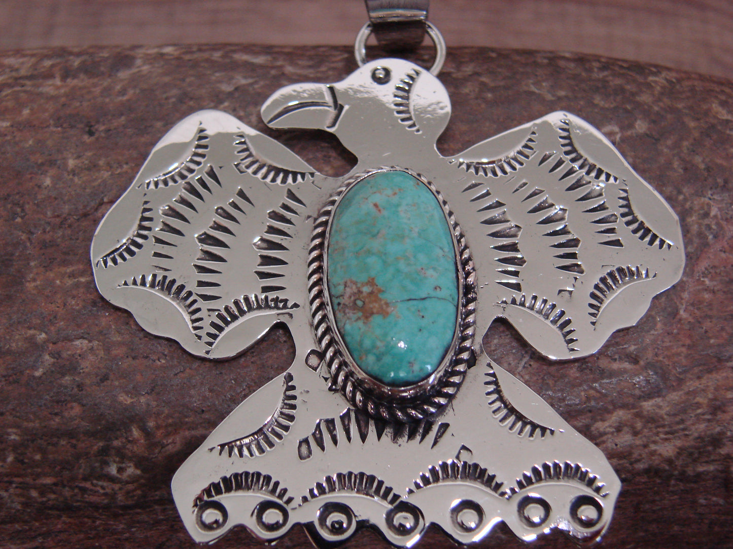 Native American Nickel Silver & Turquoise Thunderbird Pendant - Cleveland