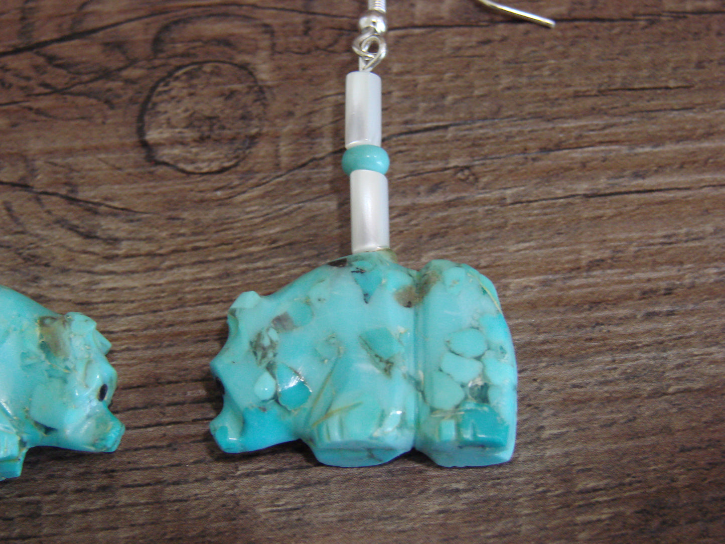 Native American Hand Carved Bear Fetish Dangle Earrings - Laate