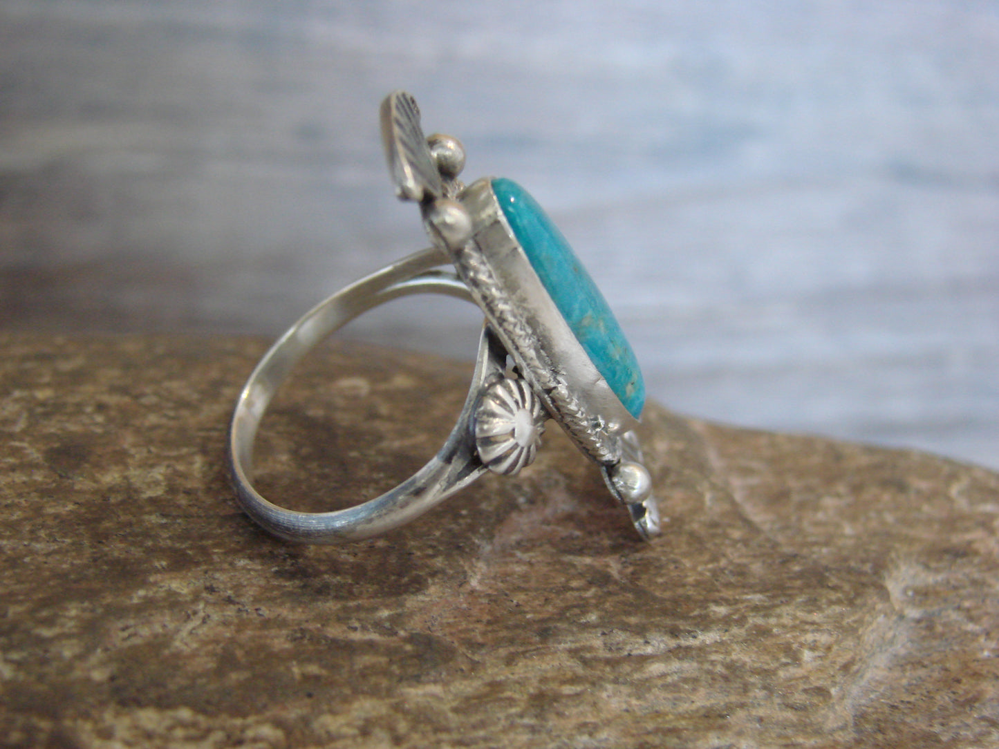 Native American Sterling Silver & Turquoise Ring by Largo - Size 8