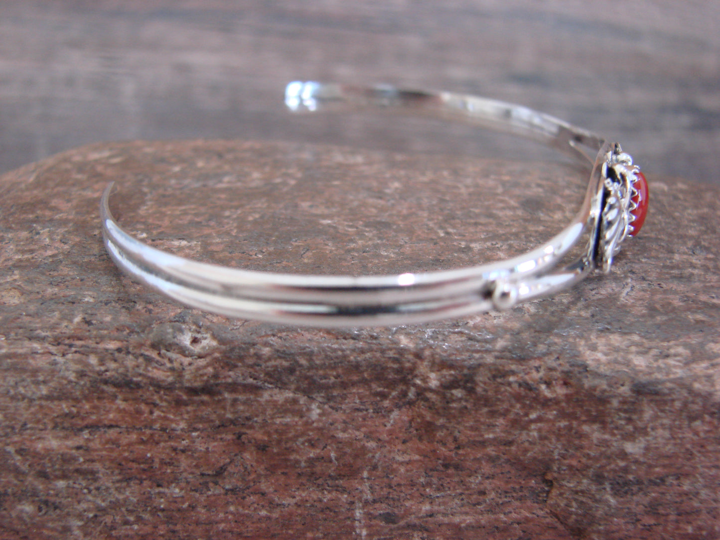 Native American Sterling Silver Coral Feather Bracelet by Largo