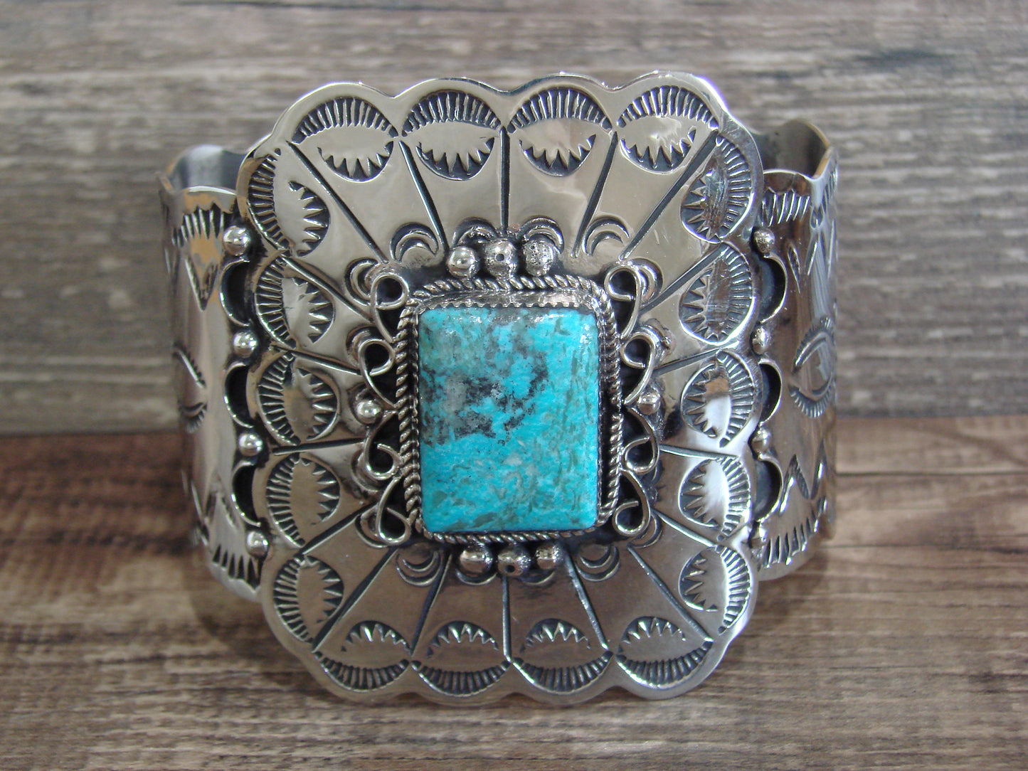 Native American Nickel Silver & Turquoise Bracelet by Cleveland