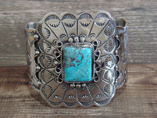 Native American Nickel Silver & Turquoise Bracelet by Cleveland