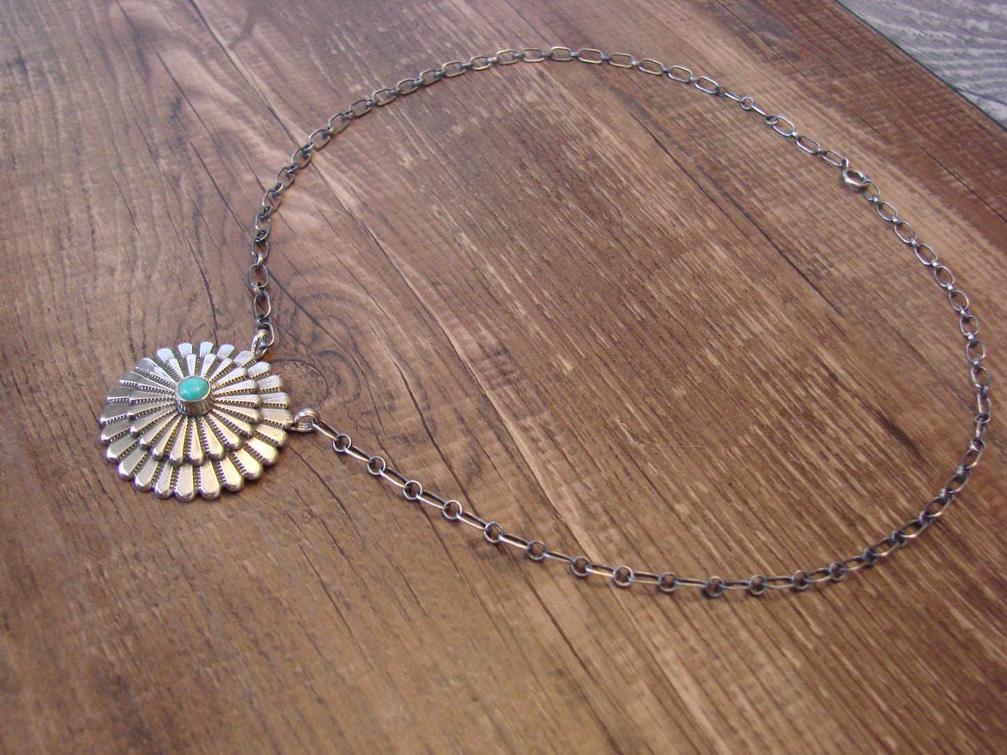 Native American 17" Sterling Silver & Kingman Turquoise Necklace