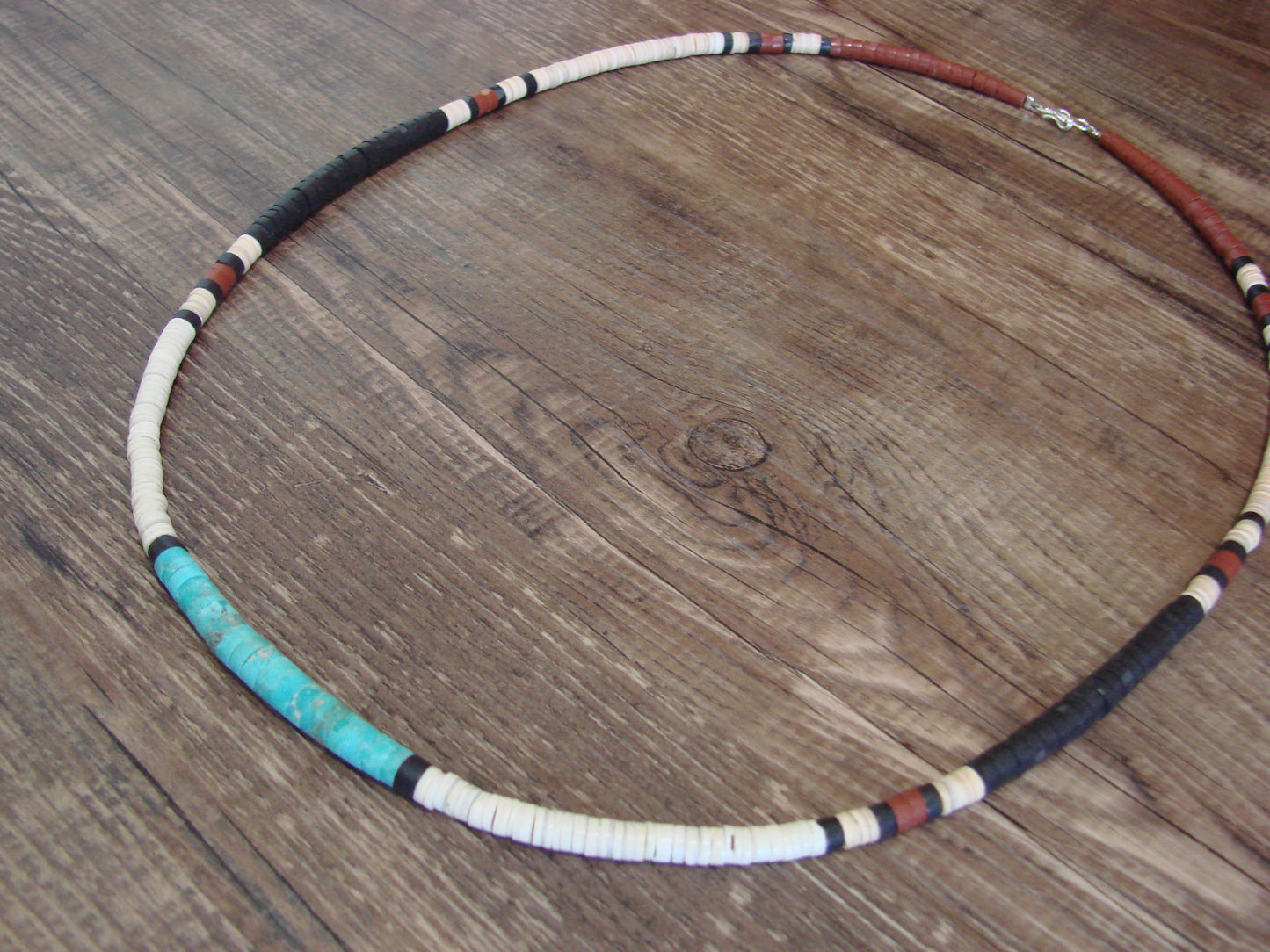 Native American 25" Santo Domingo Turquoise Heishi Necklace - Crespin