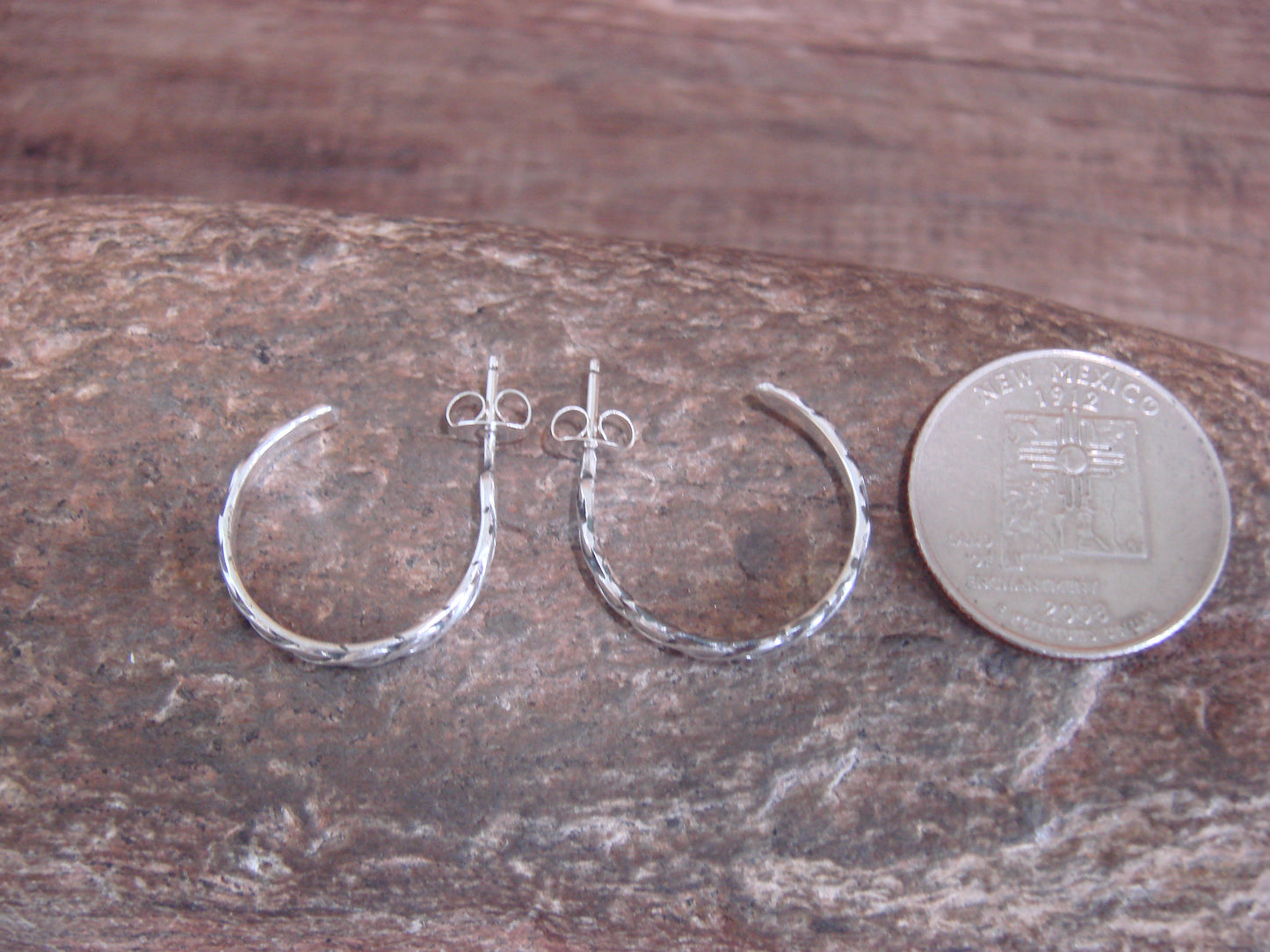 Native American Sterling Silver 3/4" Hoop Earrings by Tahe