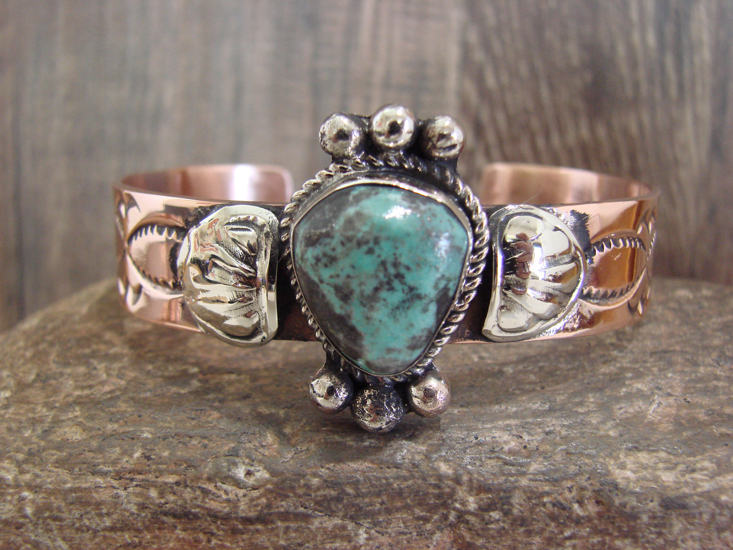 Native American Copper & Turquoise Bracelet by Cleveland