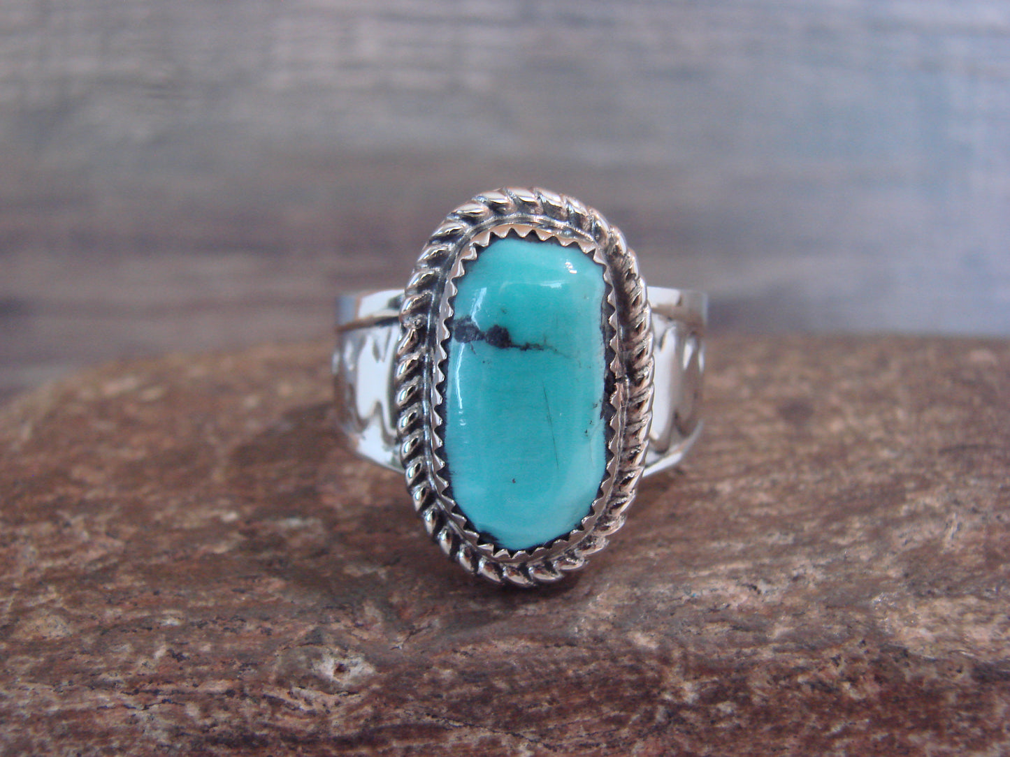 Native American Nickel Silver & Turquoise Scarf Ring by Cleveland