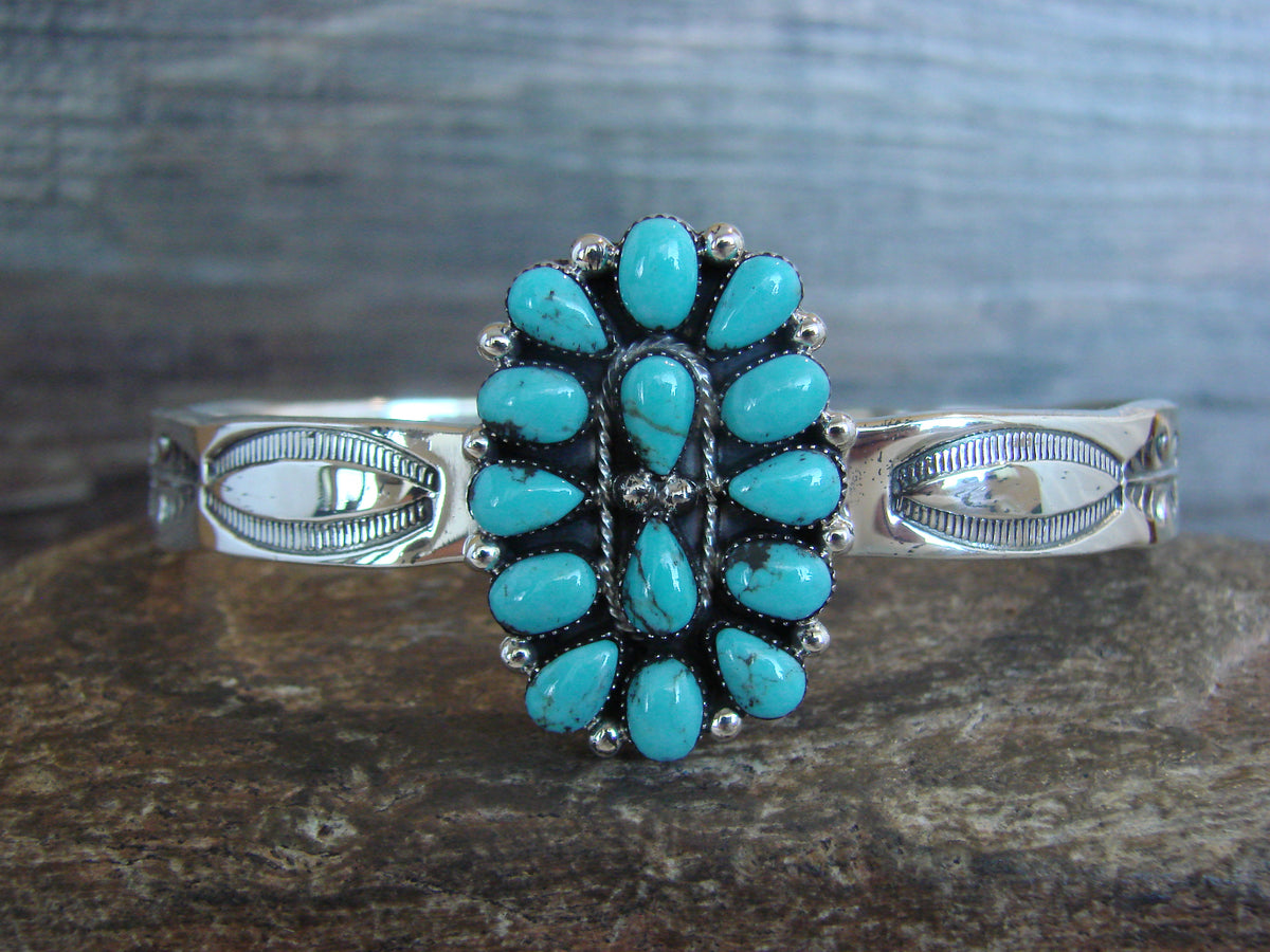 Native American Sterling Silver & Turquoise Cluster Bracelet by Belin