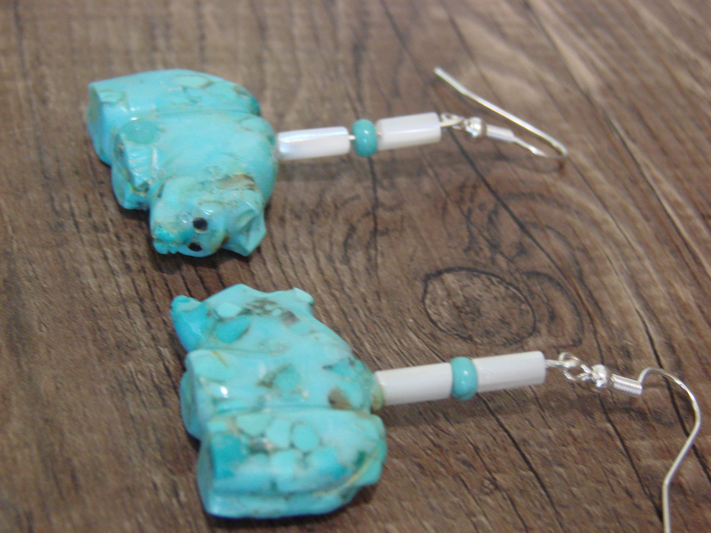 Native American Hand Carved Bear Fetish Dangle Earrings - Laate