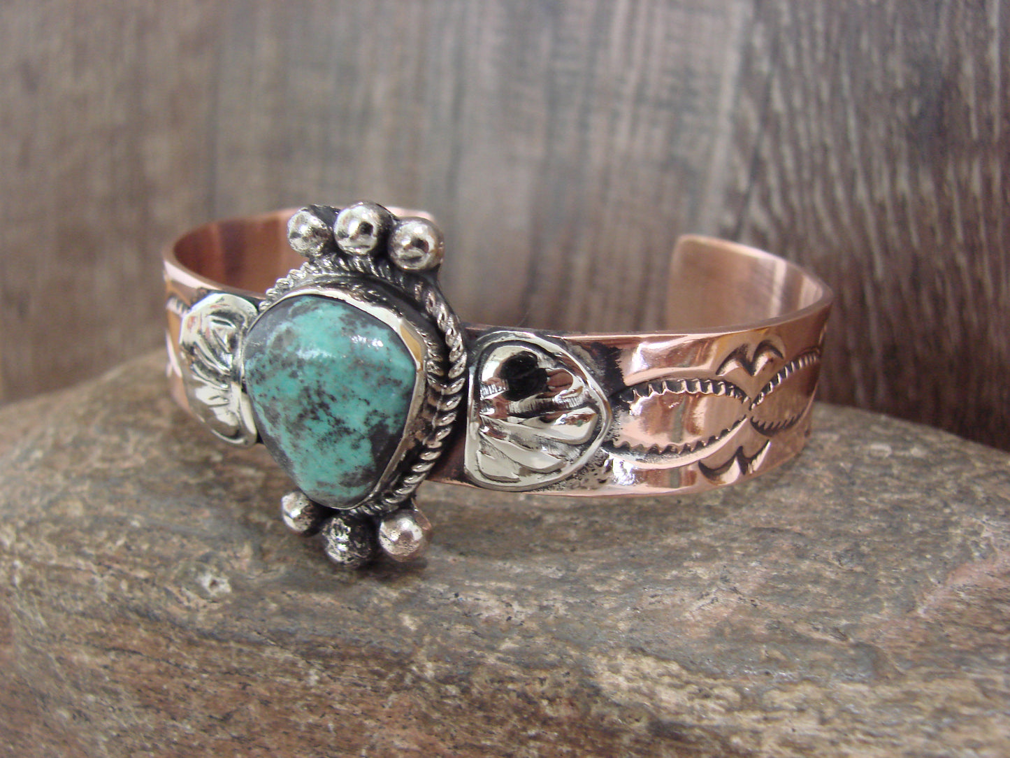 Native American Copper & Turquoise Bracelet by Cleveland