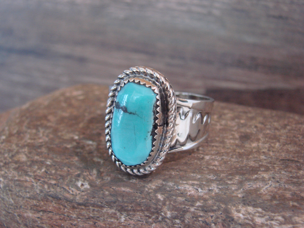 Native American Nickel Silver & Turquoise Scarf Ring by Cleveland