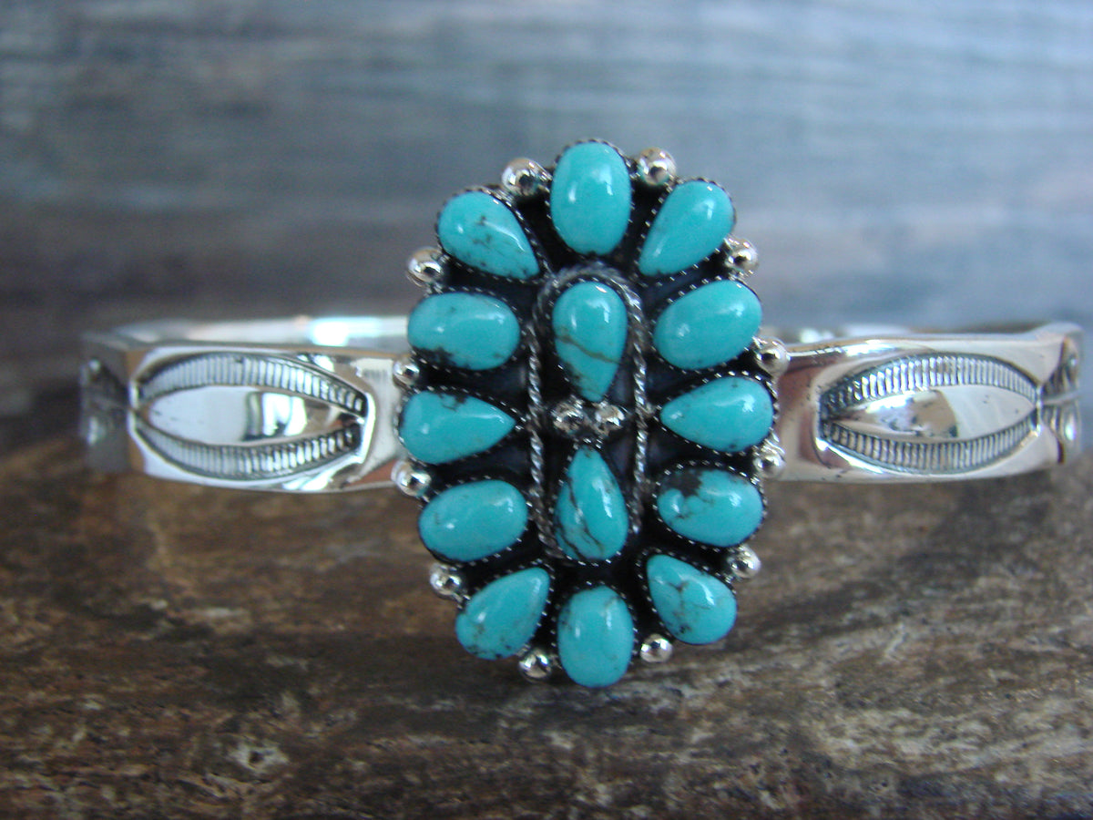 Native American Sterling Silver & Turquoise Cluster Bracelet by Belin