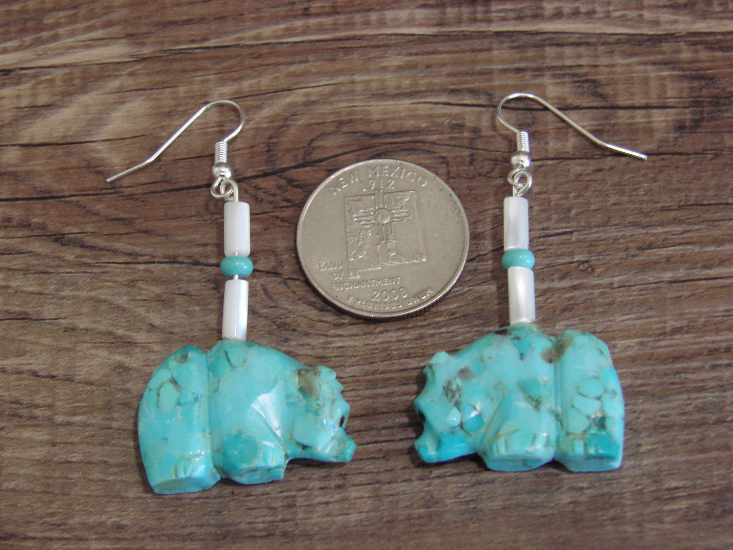 Native American Hand Carved Bear Fetish Dangle Earrings - Laate