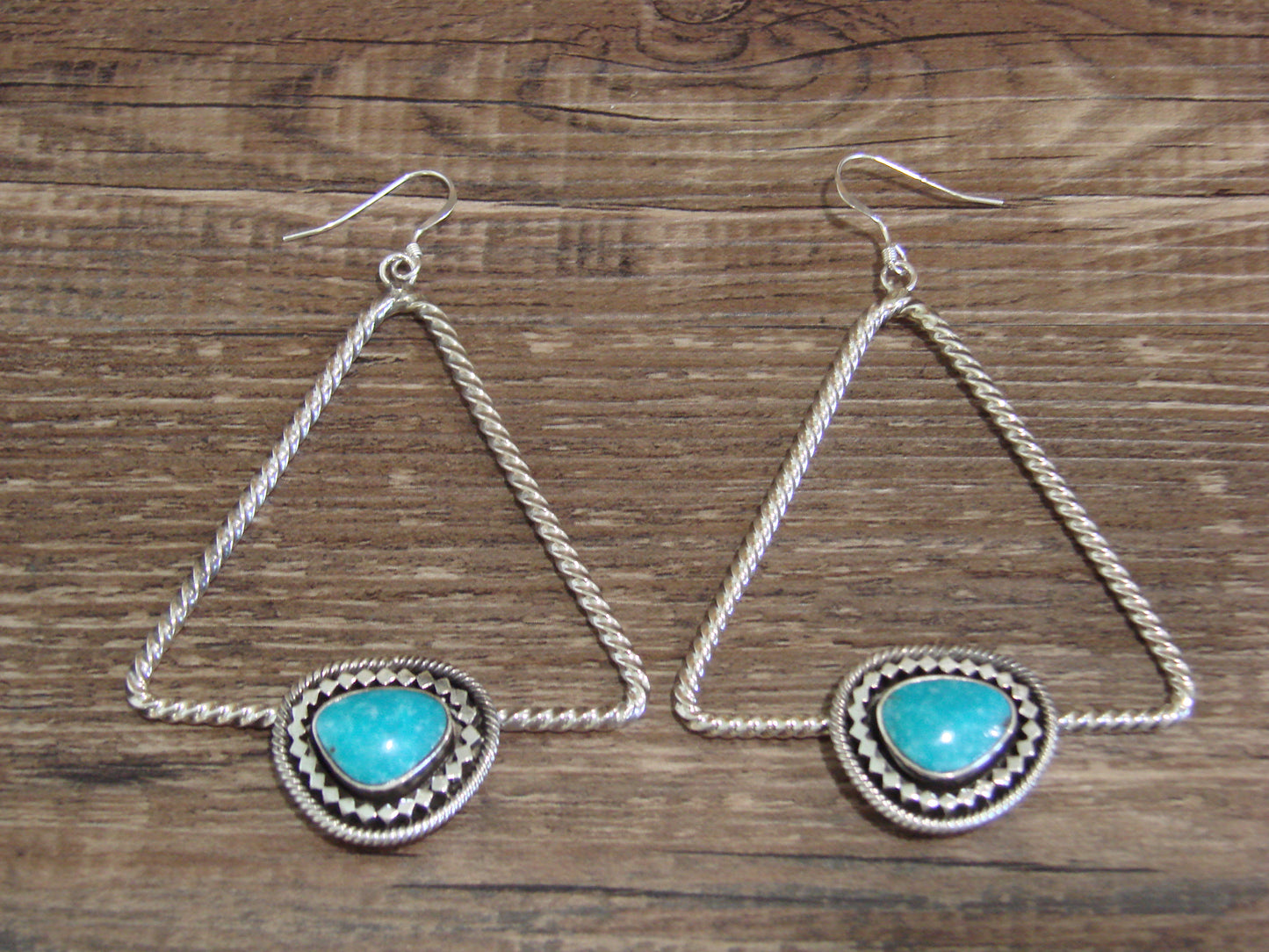 Native American Sterling Silver & Turquoise Dangle Earrings - Jack