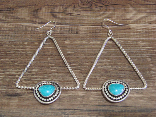 Native American Sterling Silver & Turquoise Dangle Earrings - Jack