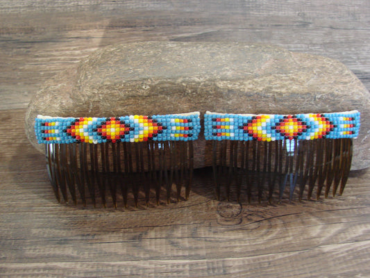 Native American Hand Beaded Hair Comb Set by Cleveland