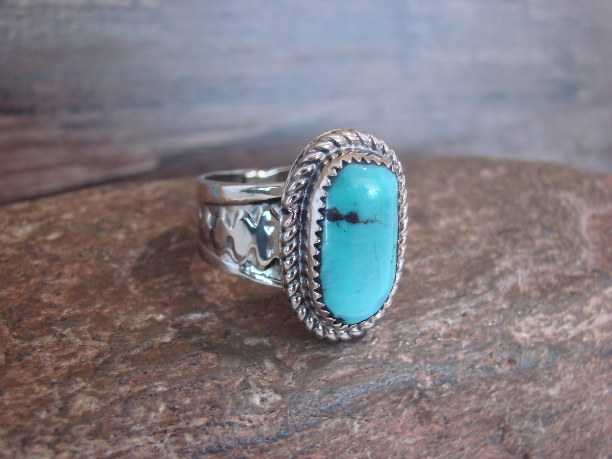 Native American Nickel Silver & Turquoise Scarf Ring by Cleveland