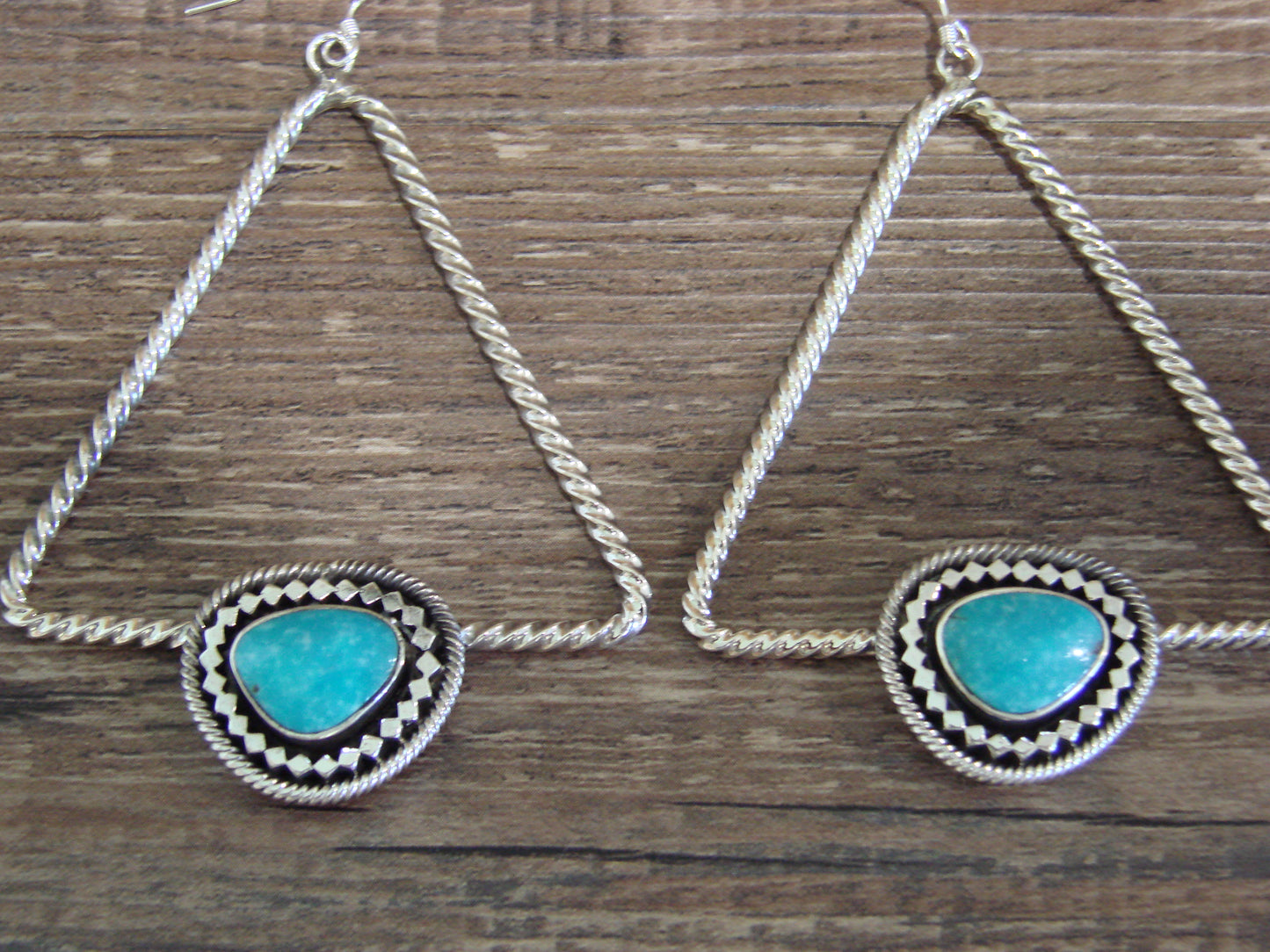 Native American Sterling Silver & Turquoise Dangle Earrings - Jack