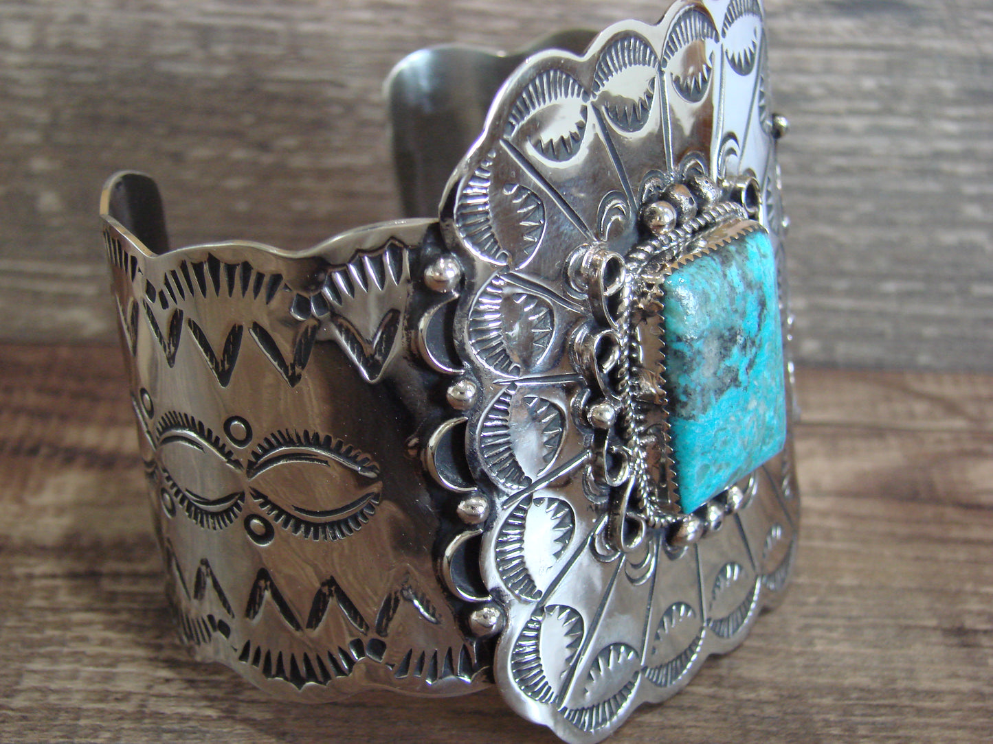 Native American Nickel Silver & Turquoise Bracelet by Cleveland