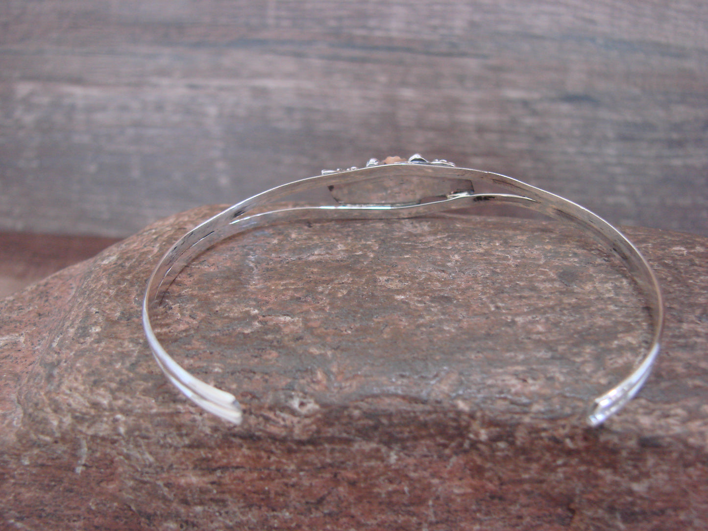 Native American Sterling Silver Coral Feather Bracelet by Largo