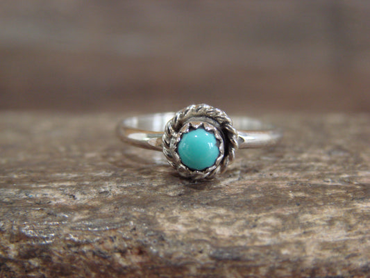 Native American Sterling Silver Round Turquoise Ring by Spencer - Size 4.5