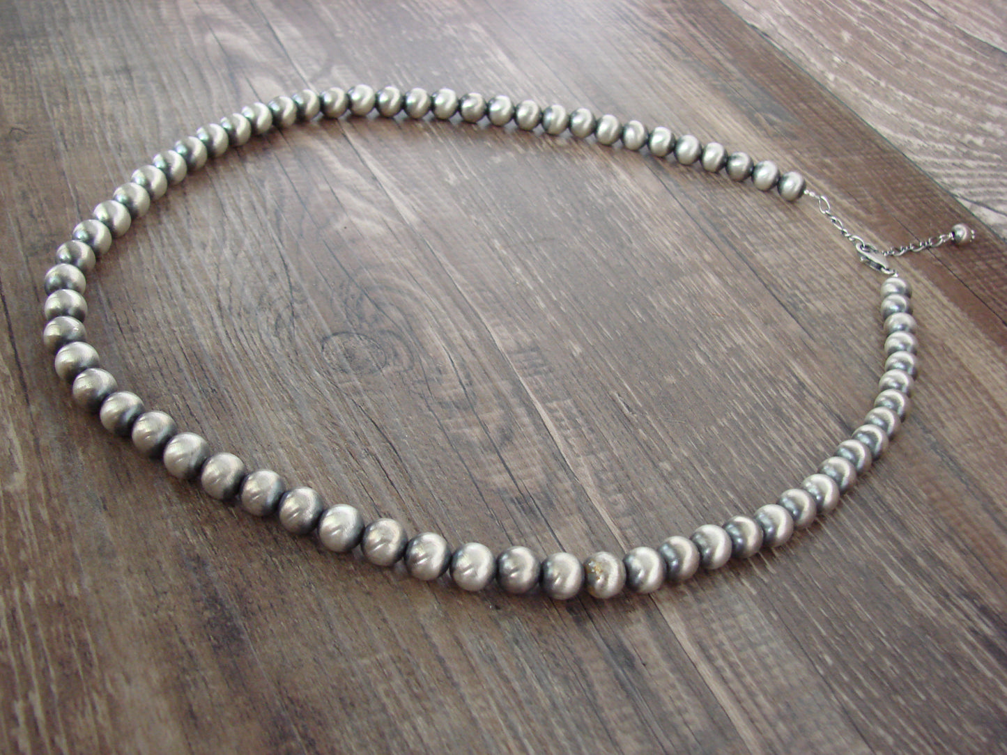 Native American Sterling Silver 8mm Adjustable Navajo Pearl Necklace - Mariano