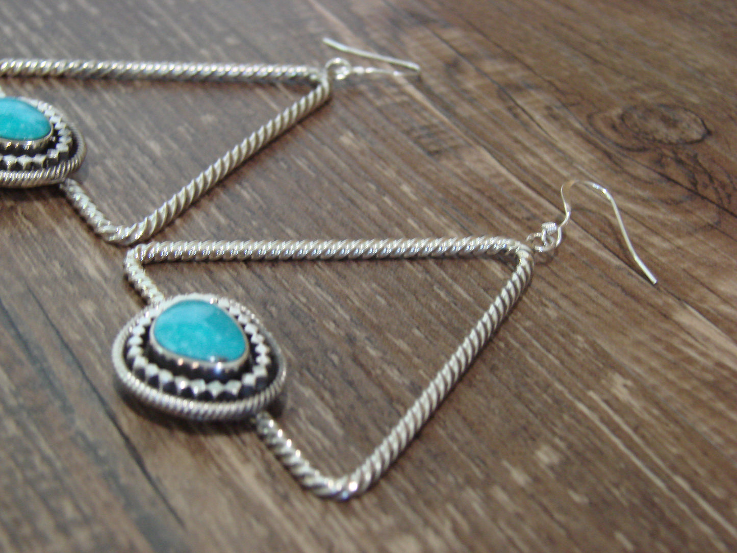 Native American Sterling Silver & Turquoise Dangle Earrings - Jack