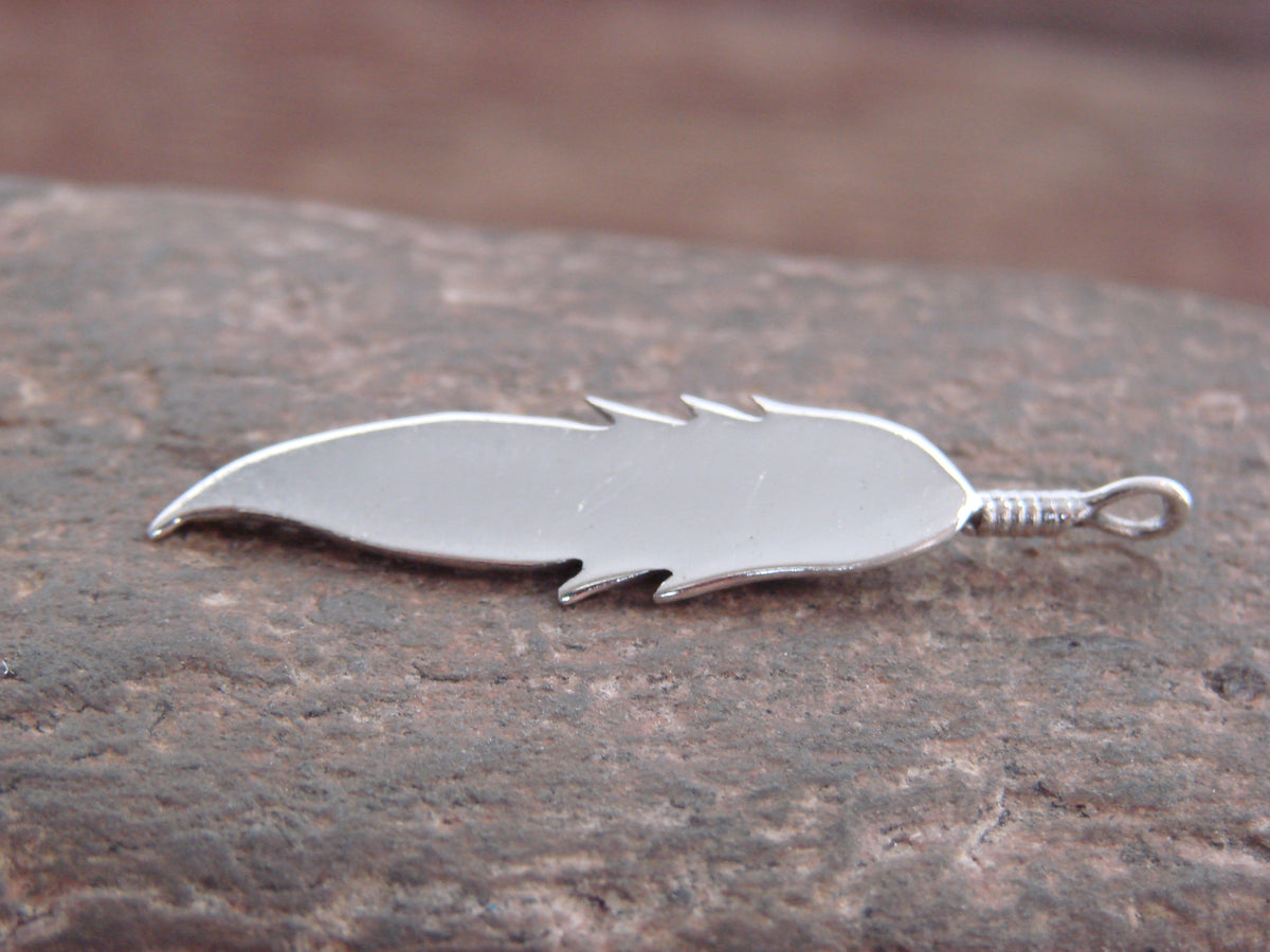 Native American Sterling Silver Turquoise Feather Pendant - Joe