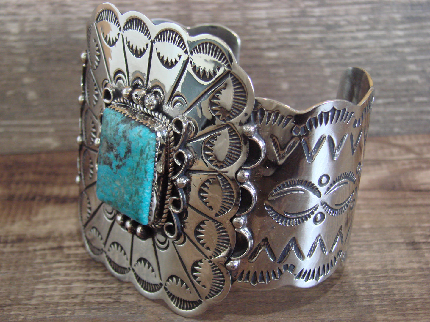 Native American Nickel Silver & Turquoise Bracelet by Cleveland