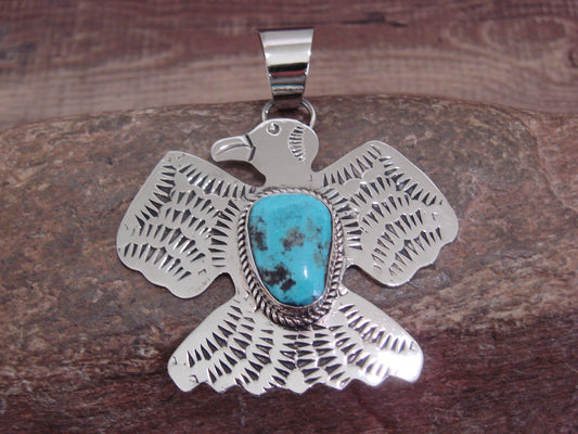 Native American Nickel Silver & Turquoise Thunderbird Pendant - Cleveland