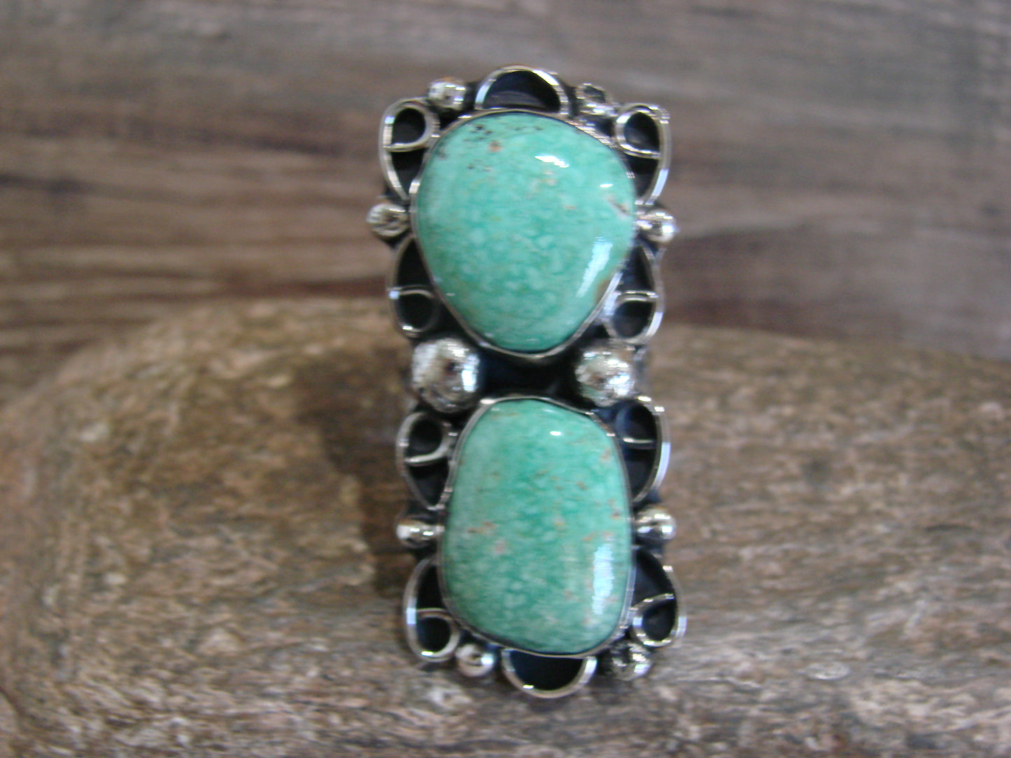 Native American Nickel Silver & Turquoise Ring by Cleveland - Size 10