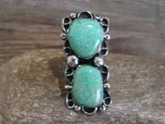 Native American Nickel Silver & Turquoise Ring by Cleveland - Size 10