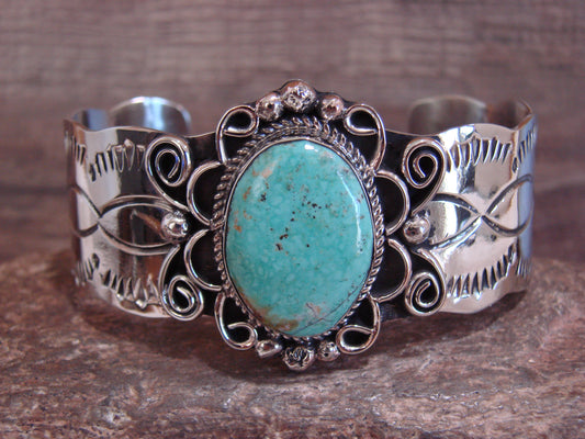 Native American Nickel Silver & Turquoise Bracelet by Cleveland
