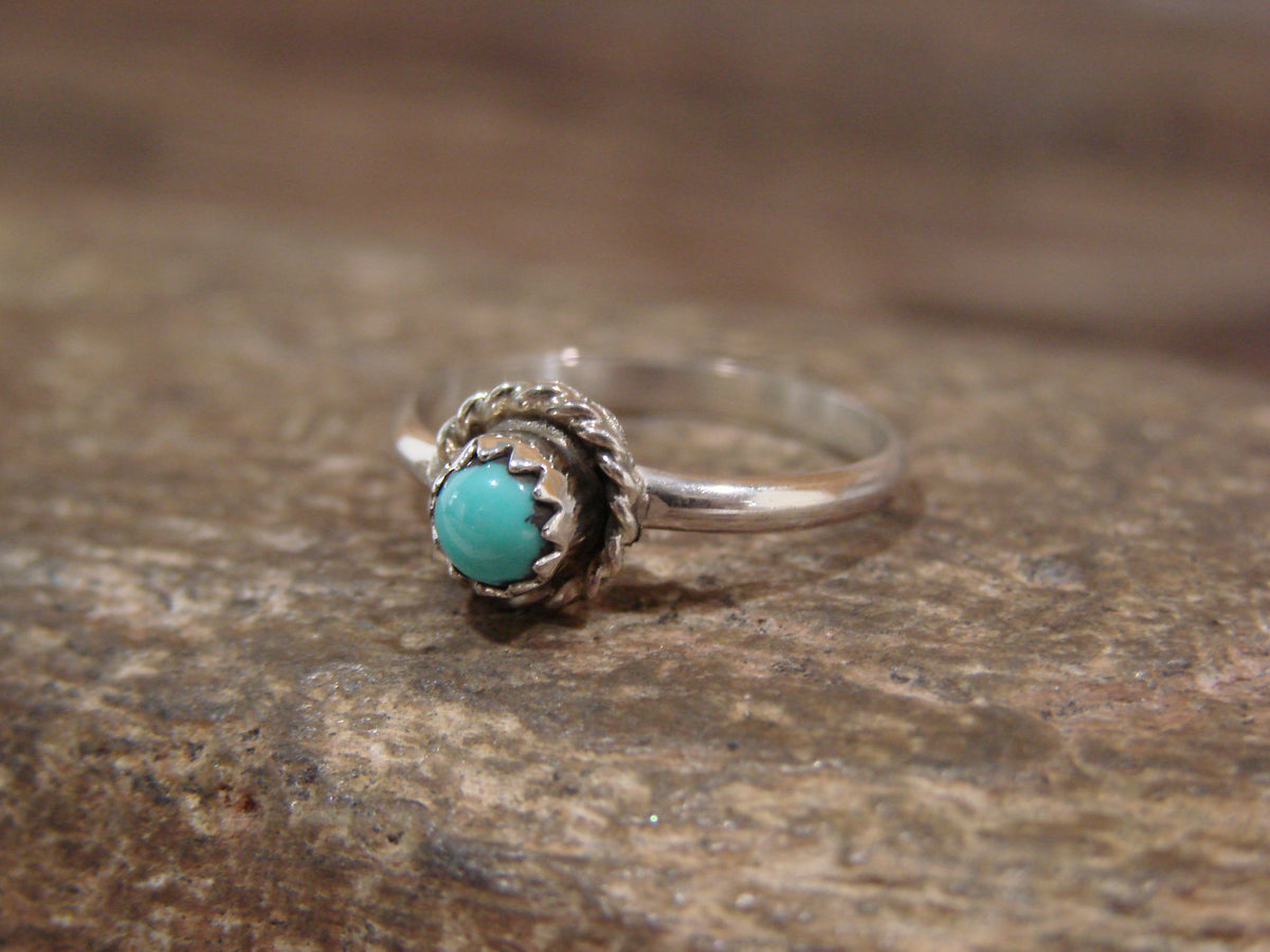 Native American Sterling Silver Round Turquoise Ring by Spencer - Size 3