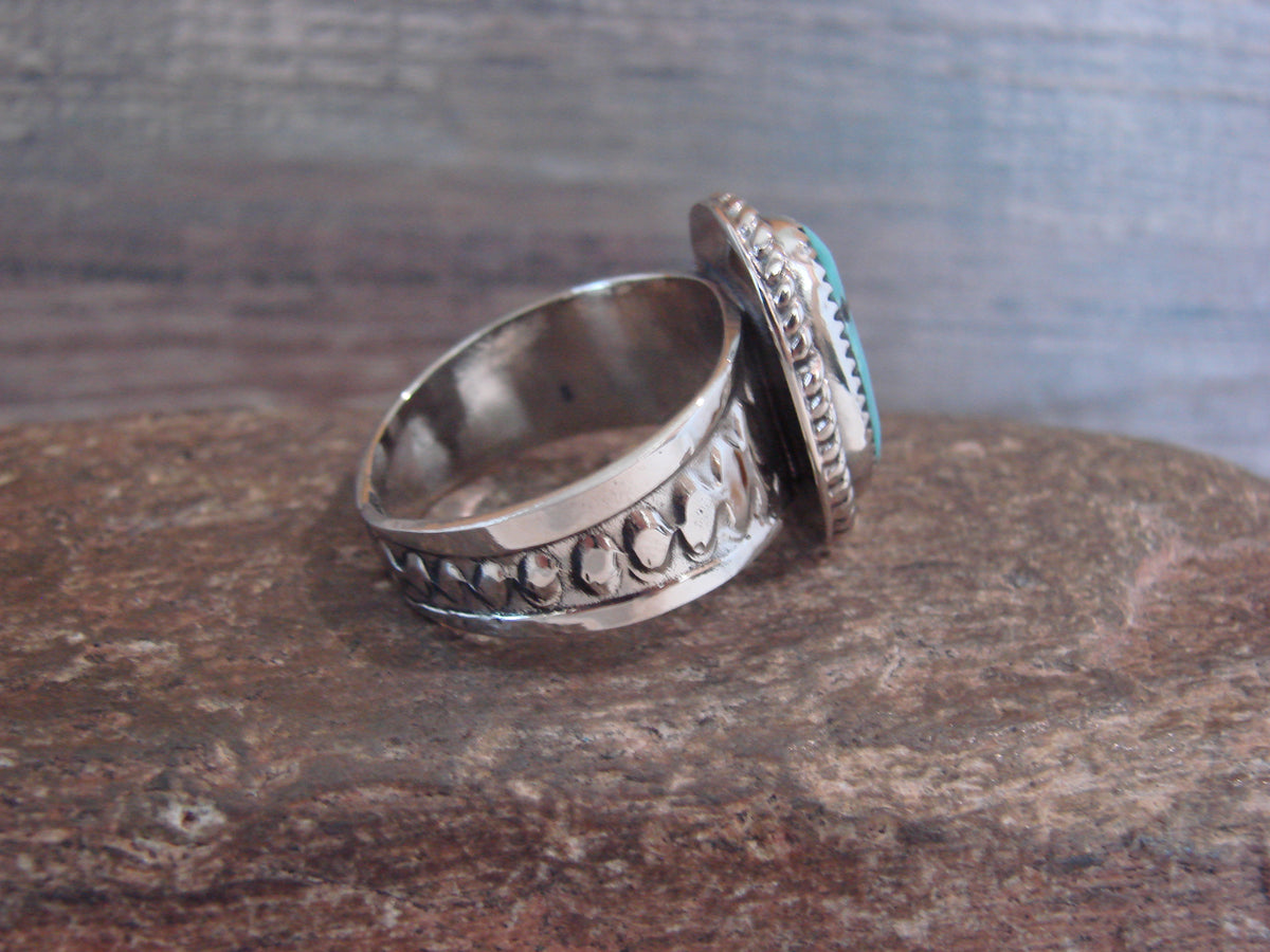 Native American Nickel Silver & Turquoise Scarf Ring by Cleveland