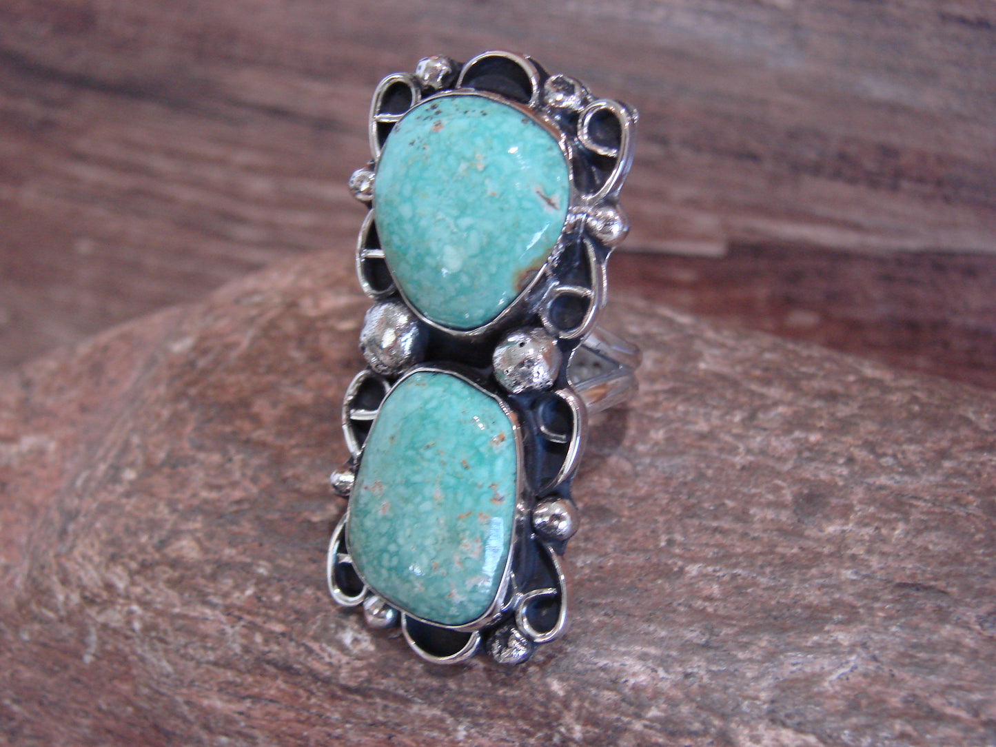Native American Nickel Silver & Turquoise Ring by Cleveland - Size 10