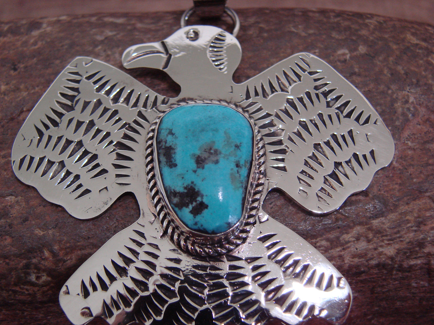 Native American Nickel Silver & Turquoise Thunderbird Pendant - Cleveland