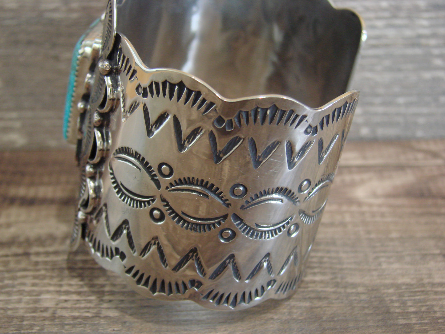 Native American Nickel Silver & Turquoise Bracelet by Cleveland
