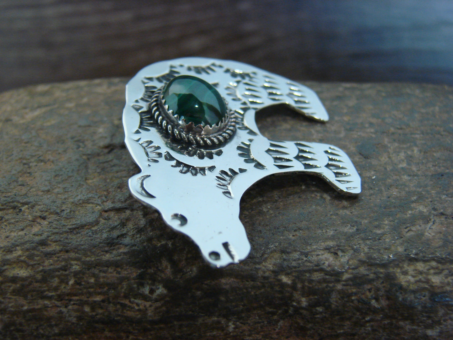 Native American Nickel Silver & Gaspeite Bear Pendant - Cleveland