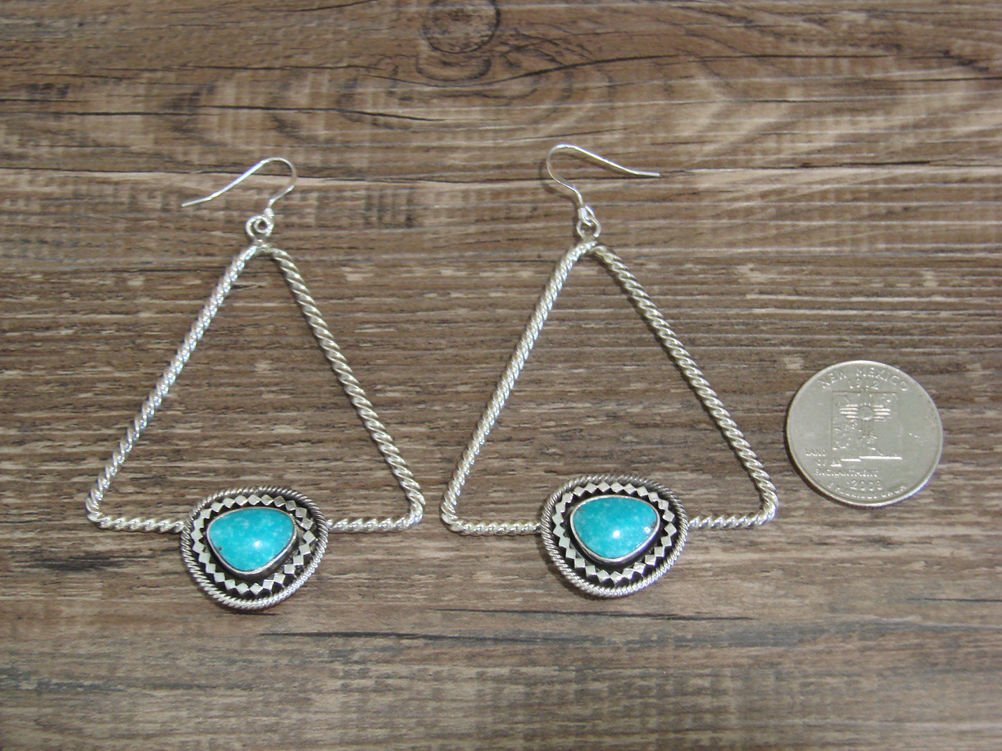 Native American Sterling Silver & Turquoise Dangle Earrings - Jack