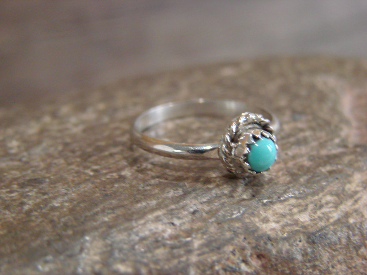 Native American Sterling Silver Round Turquoise Ring by Spencer - Size 3